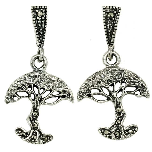 Sterling Silver and Marcasite Tree of Life Earrings